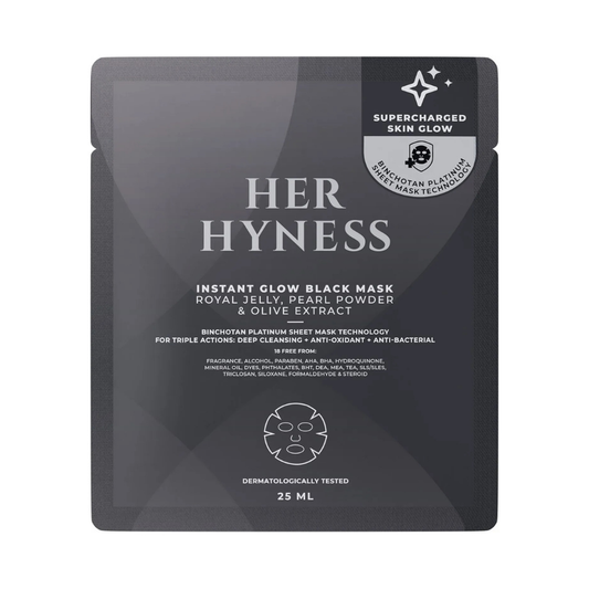HER HYNESS | GLOW BLACK MASK ✨ Royal Jelly, Pearl Powder & Olive | 25ml