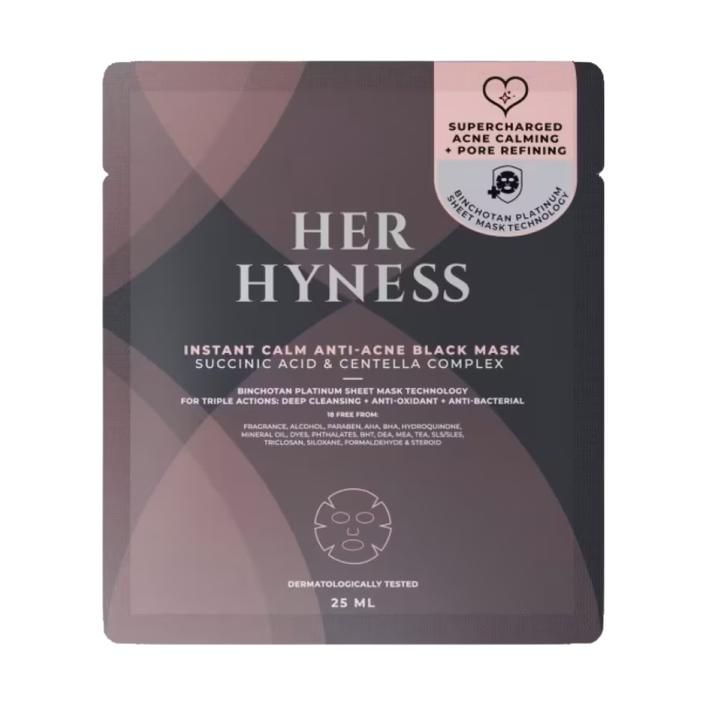 HER HYNESS | CALM ANTI-ACNE BLACK MASK 🩷 Succinic Acid & Centella Complex | 25ml
