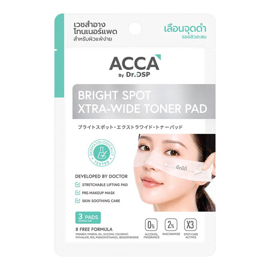 ACCA by Dr. DSP Bright Spot Xtra-Wide Toner Pad — 2% Niacinamide + X3 Spot Care Actives | 3 Pads