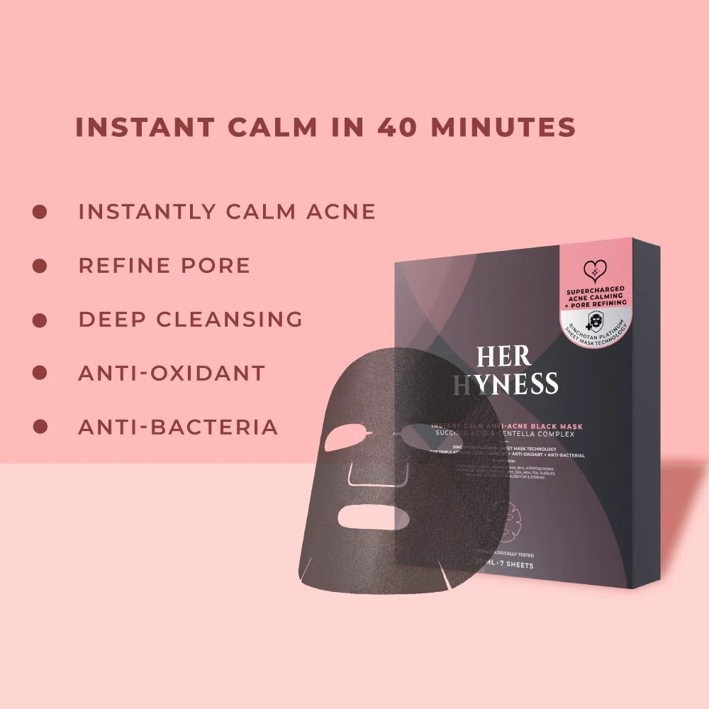 HER HYNESS | CALM ANTI-ACNE BLACK MASK 🩷 Succinic Acid & Centella Complex | 25ml