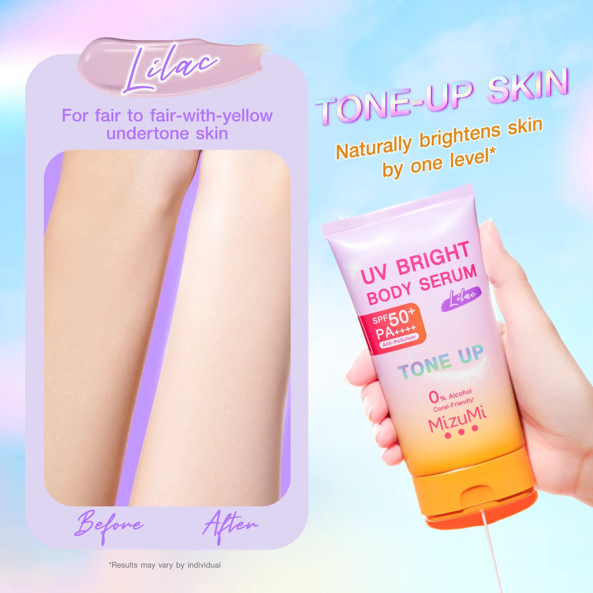 MizuMi | UV Bright Body Serum Tone Up Sunscreen Lilac SPF 50+ PA++++ | Niaciamide