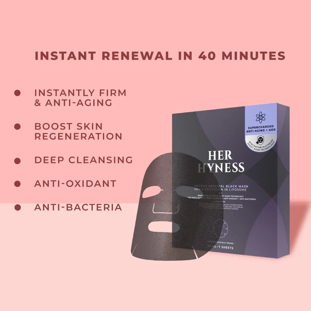 HER HYNESS | RENEWAL BLACK MASK 🩵 HPR & Melatonin in Liposome 25ml