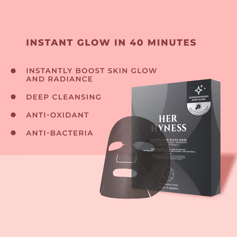 HER HYNESS | GLOW BLACK MASK ✨ Royal Jelly, Pearl Powder & Olive | 25ml