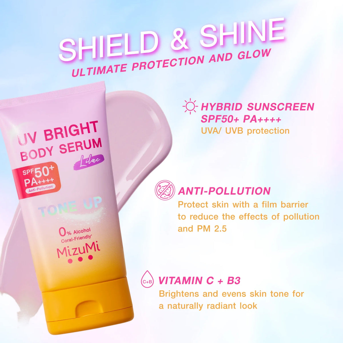 MizuMi | UV Bright Body Serum Tone Up Sunscreen Lilac SPF 50+ PA++++ | Niaciamide