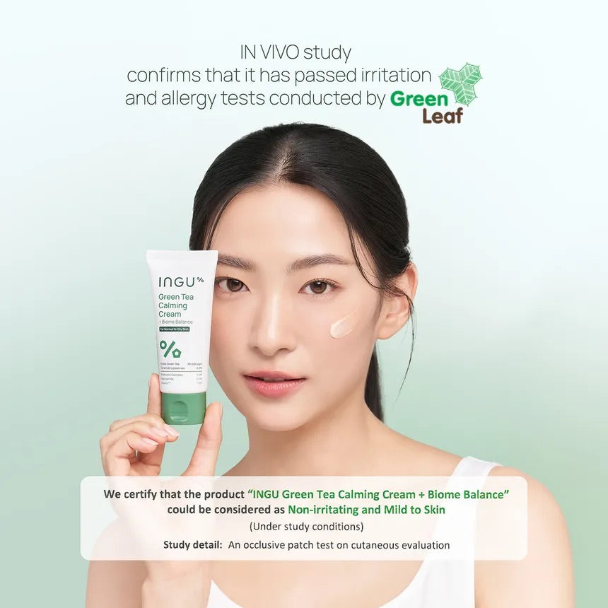INGU% Green Tea Calming Cream + Biome Balance 50ml — For Normal to Oily Skin